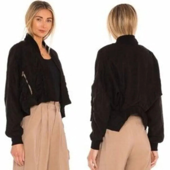 Young Fabulous & Broke Washed Black Fara Cropped Bomber Moto Jacket S - Picture 1 of 5